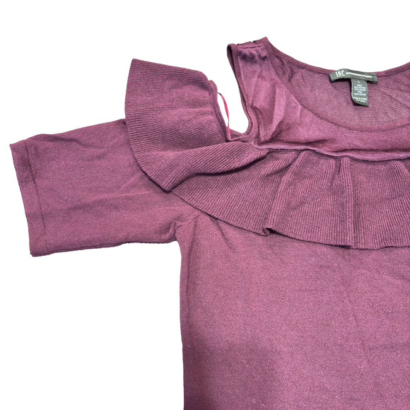 International Concepts Cold Shoulder Ruffle Top Purple Short Sleeve Blouse Large - Picture 10 of 13